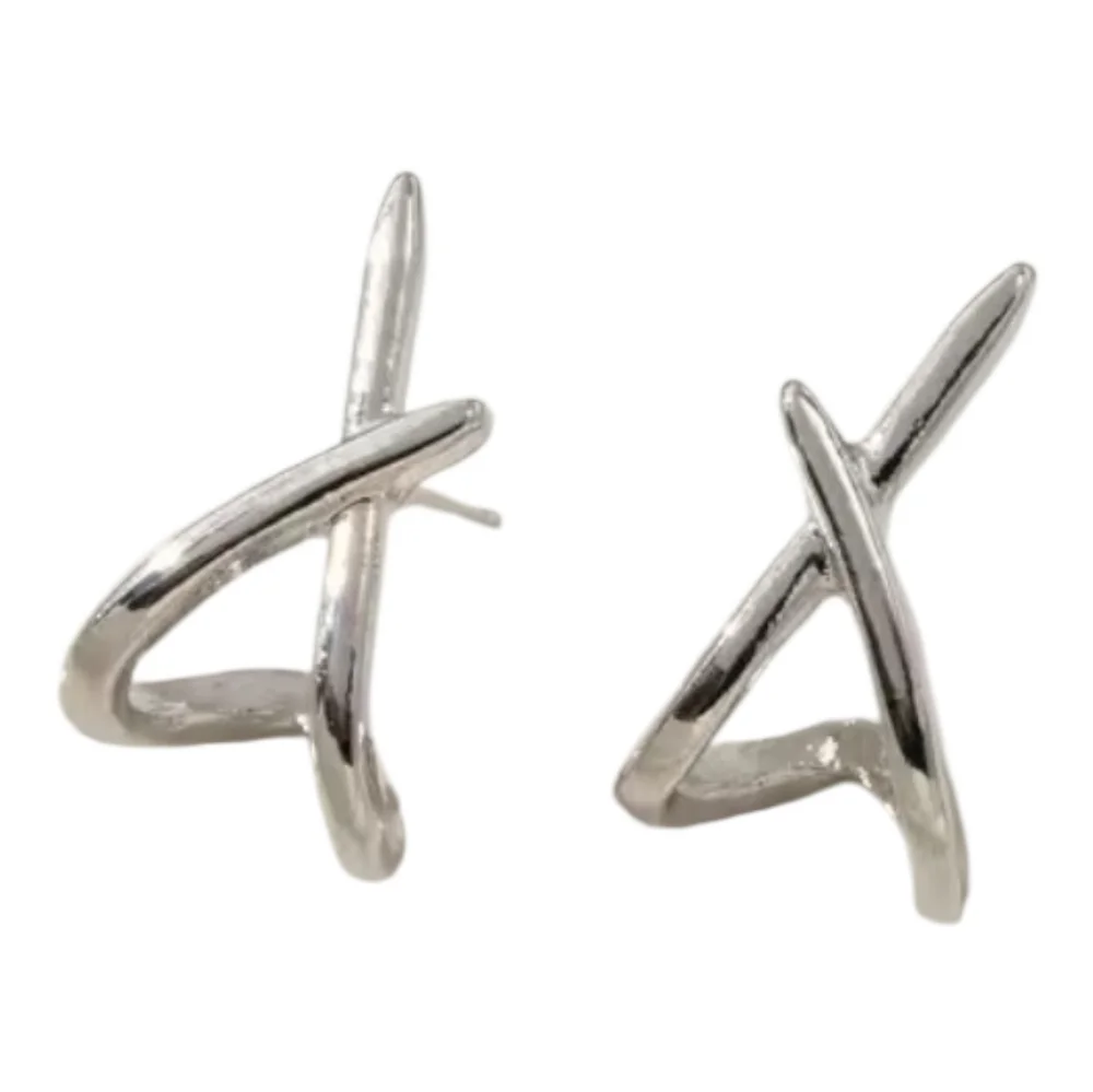 NEW Stainless Steel Crossover Stud Earrings | Gold Or Silver